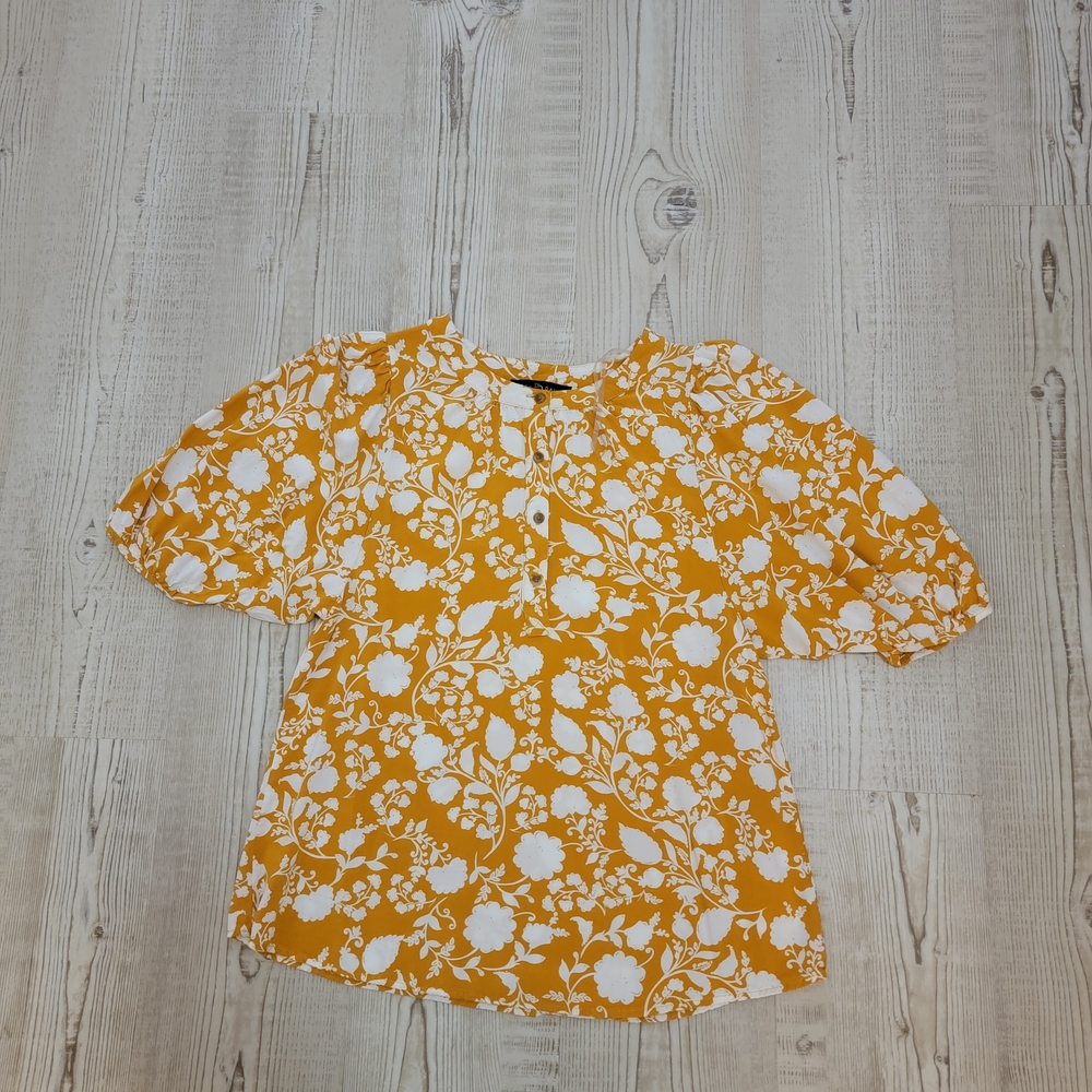 Fred David Floral Women's Blouse in Yellow Mustard Casual Retro Boho Feminine